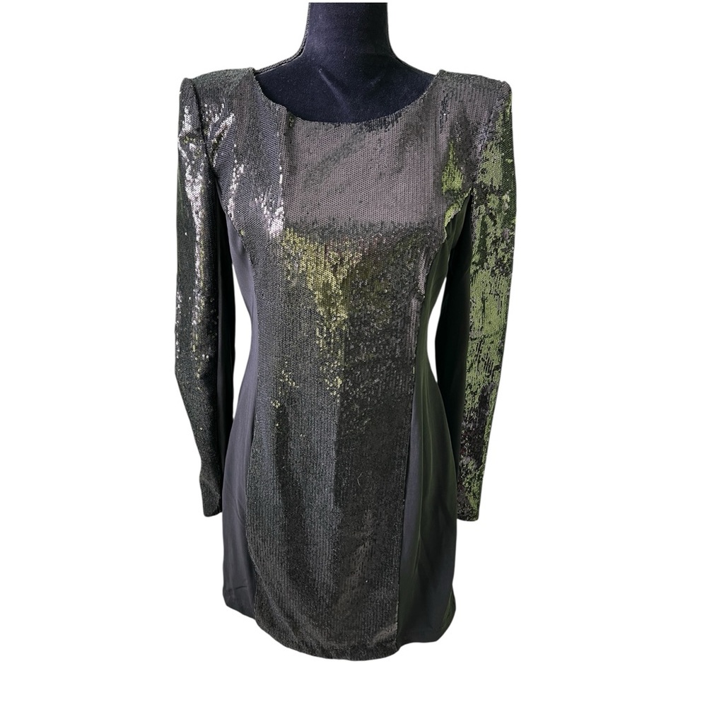 Kardashians Bebe Black Long Sleeve Sequined Mini Dress Womens Large